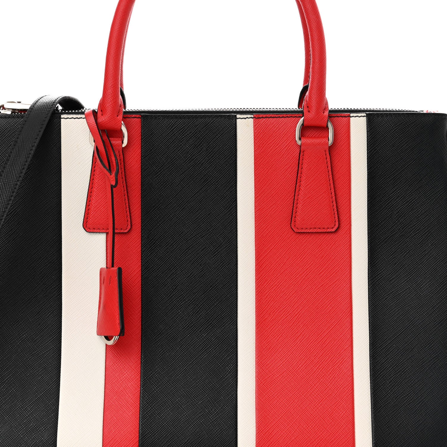 Prada Saffiano Baiadera Striped Medium Galleria Double Zip Tote Black Fuoco White 7 of 12