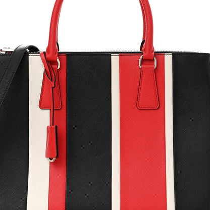 Prada Saffiano Baiadera Striped Medium Galleria Double Zip Tote Black Fuoco White 7 of 12