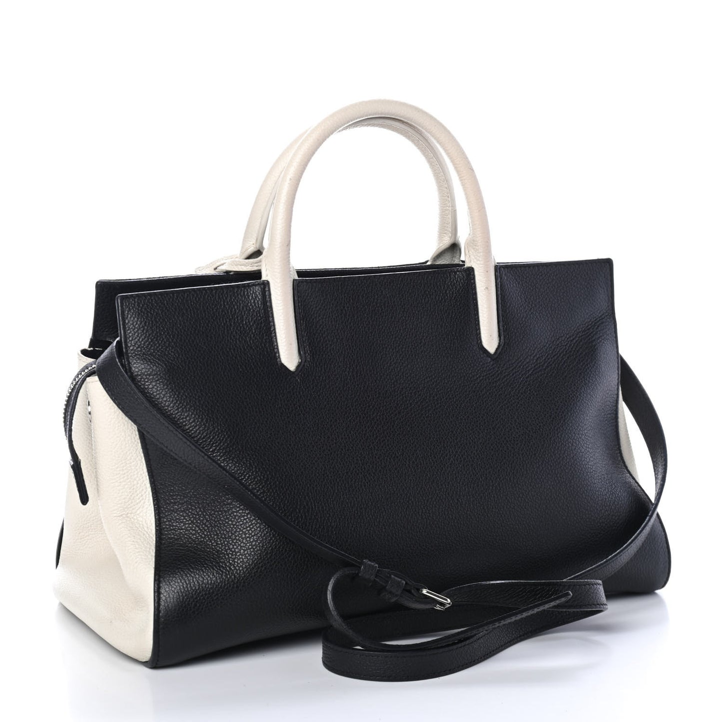 Grained Calfskin Small Cabas Rive Gauche Black White