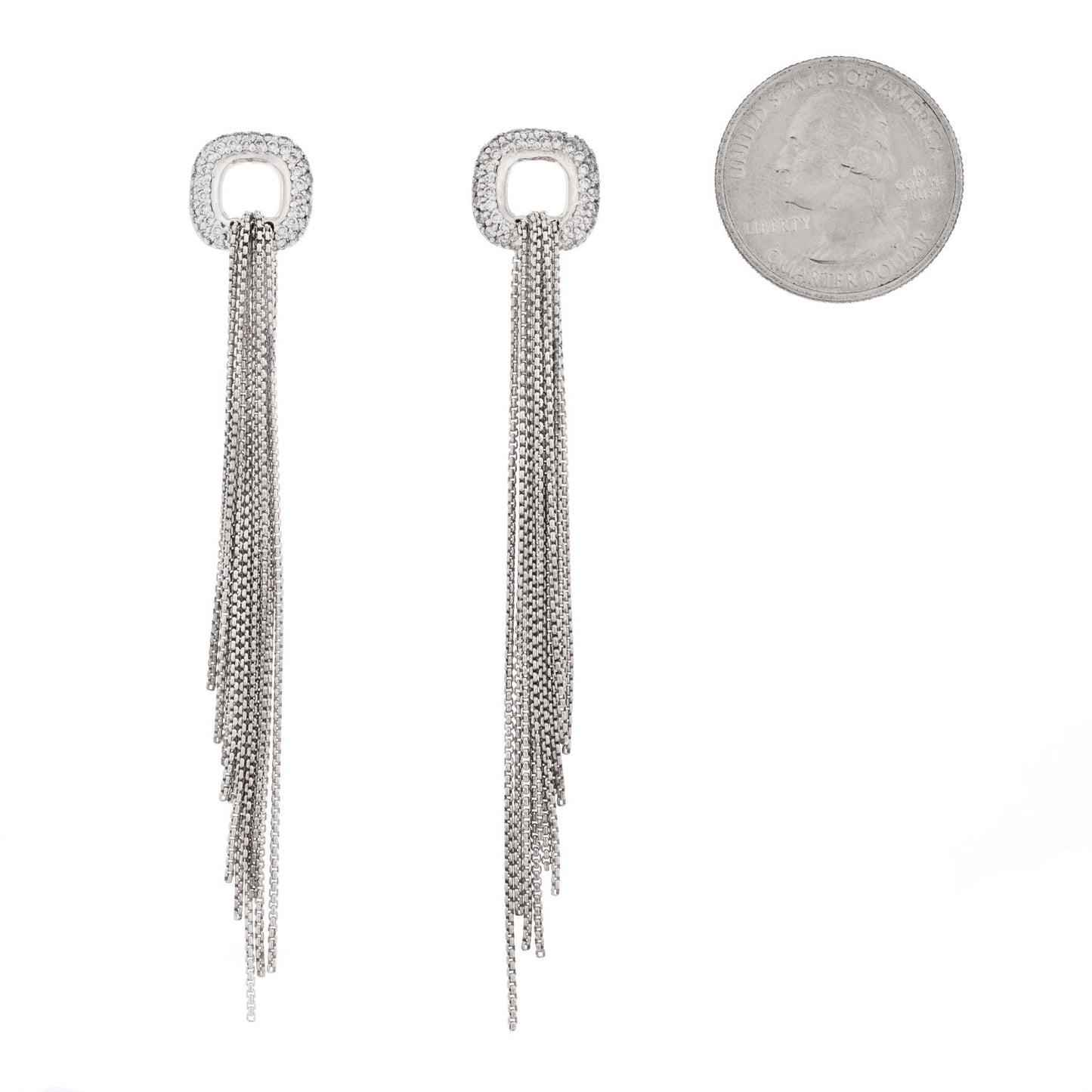 Sterling Silver Pave Diamond Lariat Waterfall Earrings
