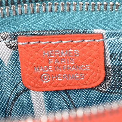 Hermes Epsom Silk'in Compact Wallet Orange Poppy Bleu Saint Cyr 6 of 7