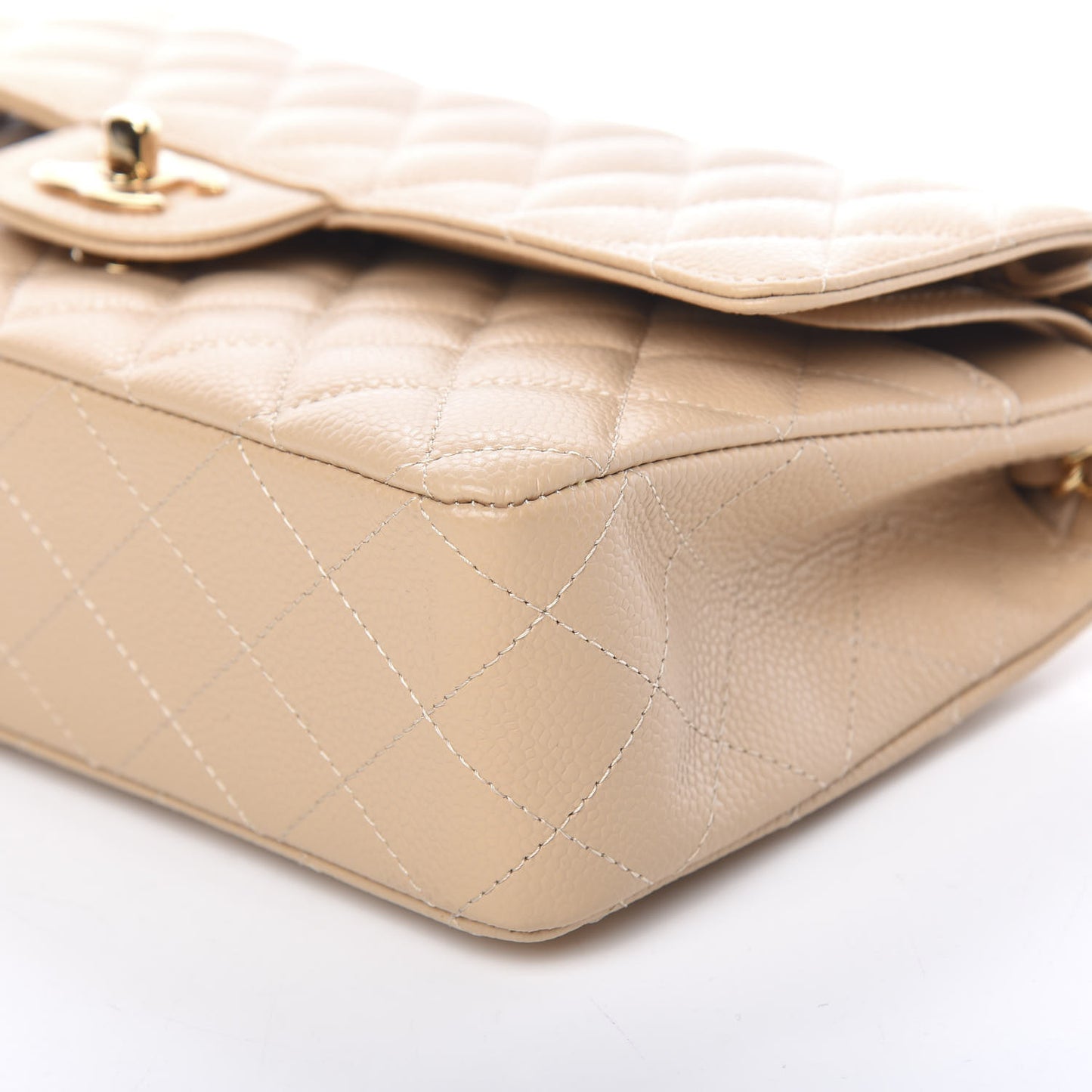Caviar Quilted Medium Double Flap Light Beige
