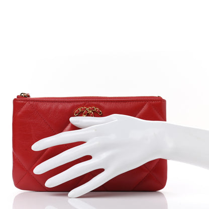 Chanel Shiny Goatskin Quilted Small Chanel 19 Pouch Red 2 of 7