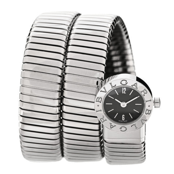 Bvlgari Stainless Steel 19mm Serpenti Tubogas Double Spiral Quartz Watch Black 1 of 1