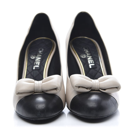 Chanel Lambskin Cap Toe Bow Pumps 35.5Beige Black 2 of 10