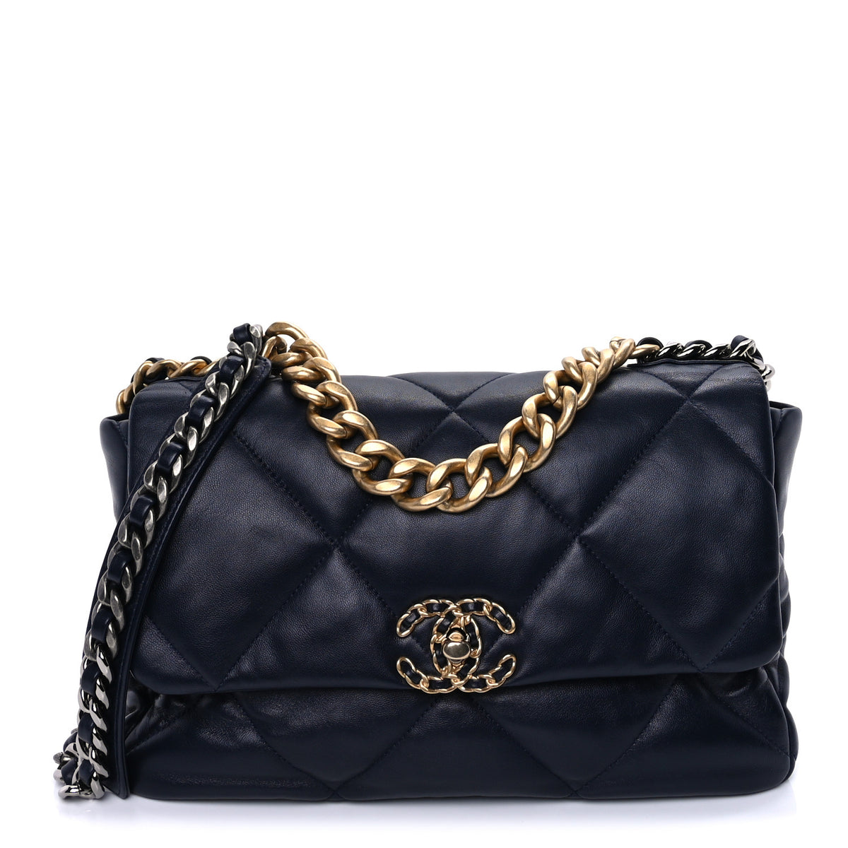 Lambskin Quilted Large Chanel 19 Flap Navy Blue
