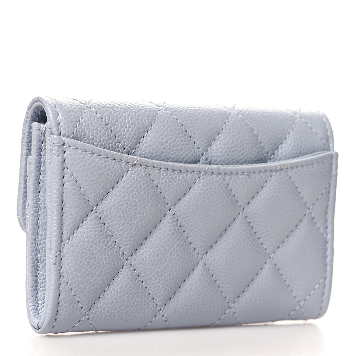 Caviar Quilted Flap Card Holder Wallet Light Blue