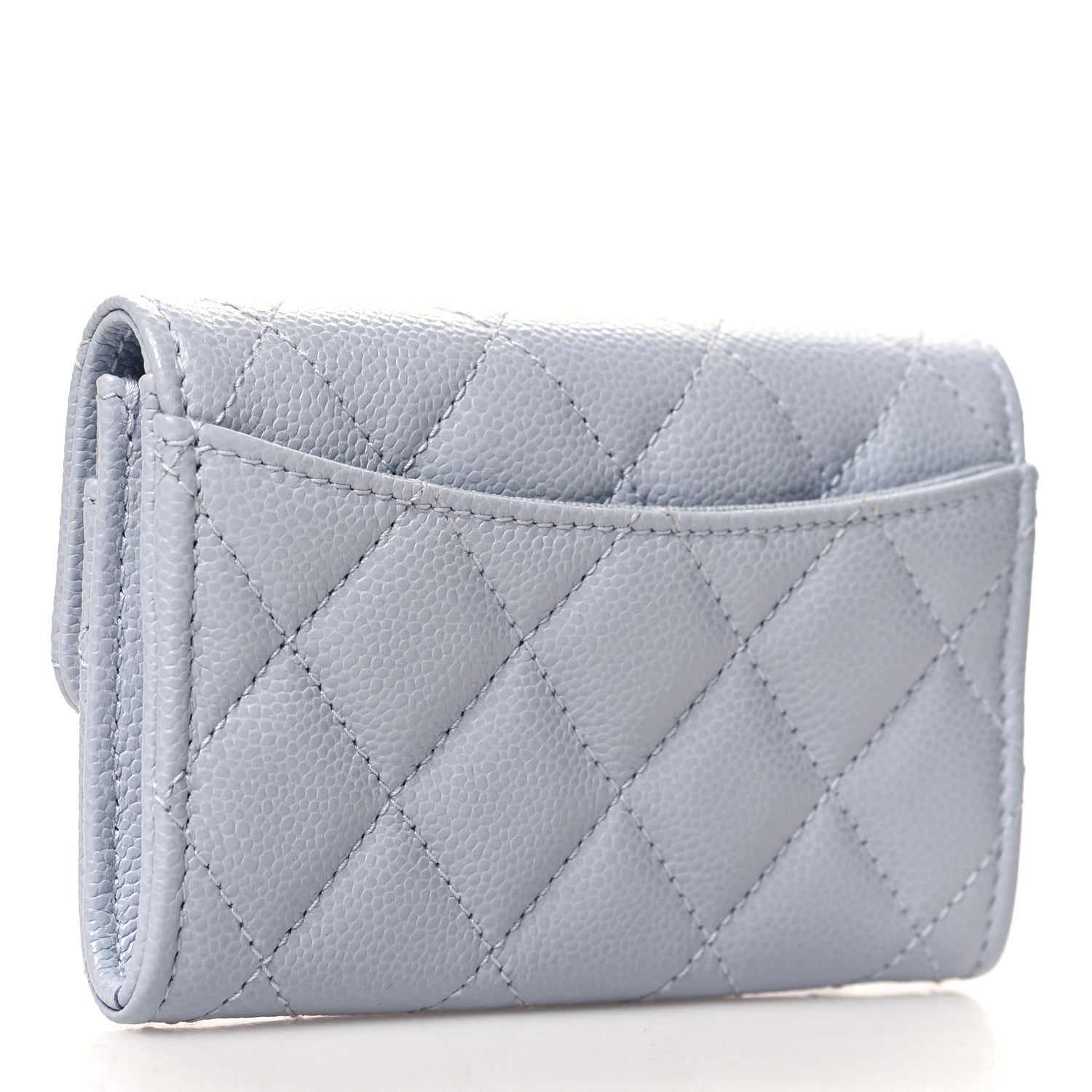 Chanel Caviar Quilted Flap Card Holder Wallet Light Blue 3 of 8
