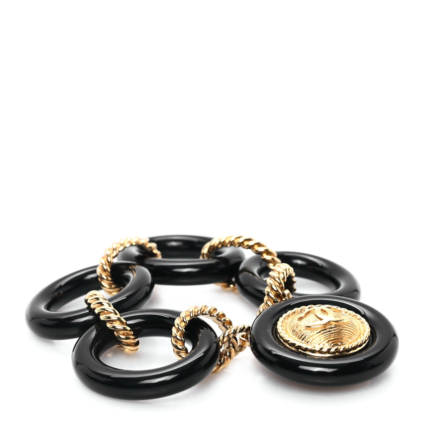 Enamel Medallion CC Link Bracelet Gold Black