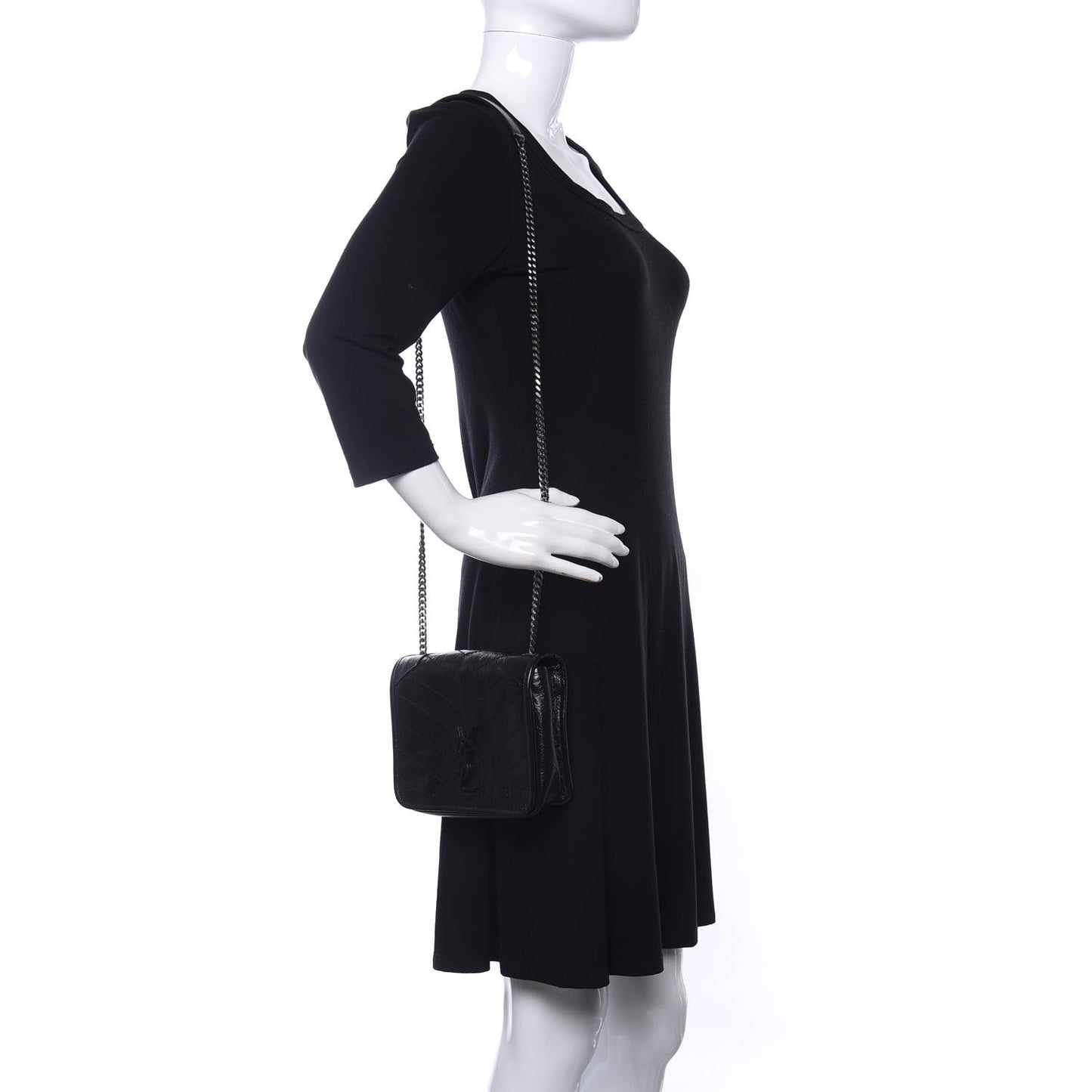 Crinkled Calfskin Matelasse Monogram Niki Chain Wallet Black