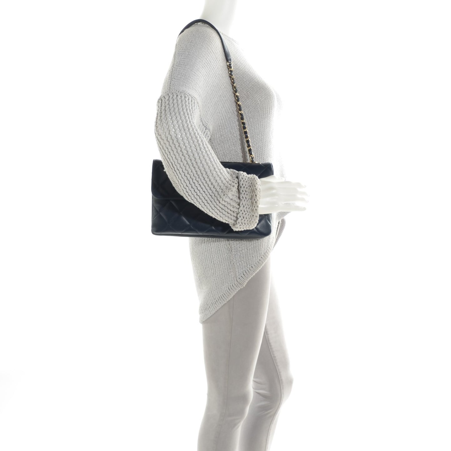 Lambskin Quilted Medium Trendy CC Flap Navy Blue