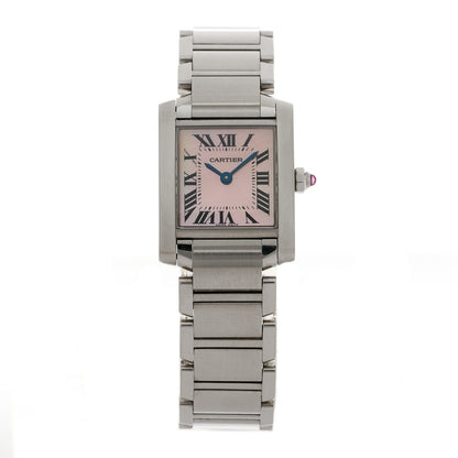 Cartier Stainless Steel Pink Mother of Pearl 20mm Tank Francaise Quartz Watch 1 of 4