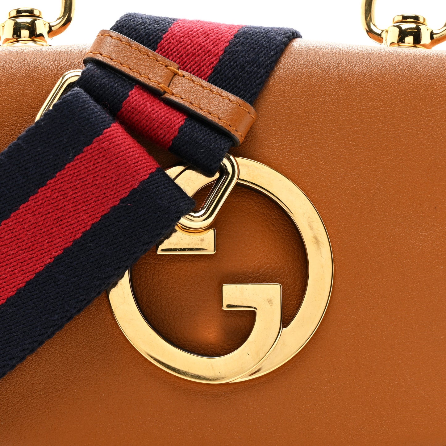 Roxy Calfskin Web Mini Blondie Shoulder Bag Cognac