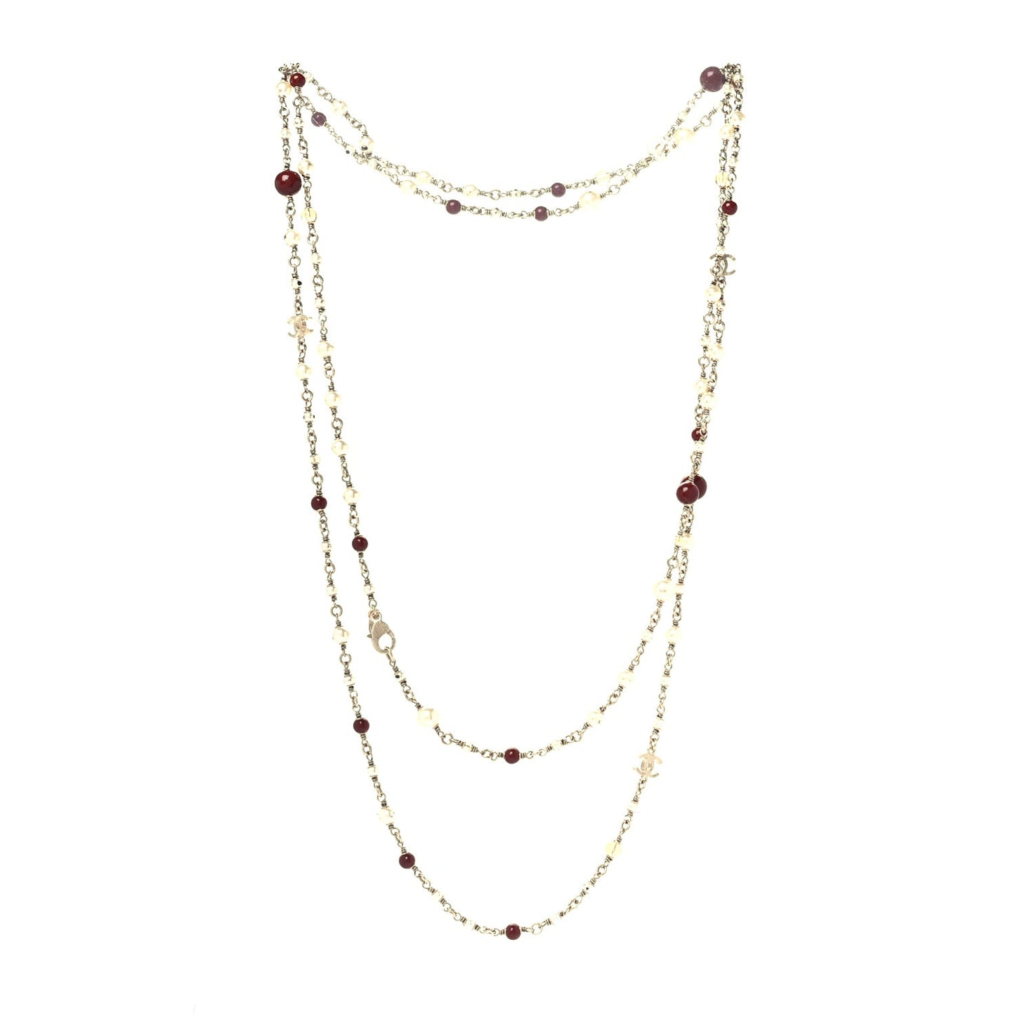 Bead CC Long Necklace Red White