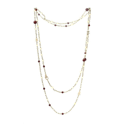Chanel Bead CC Long Necklace Red White 1 of 3