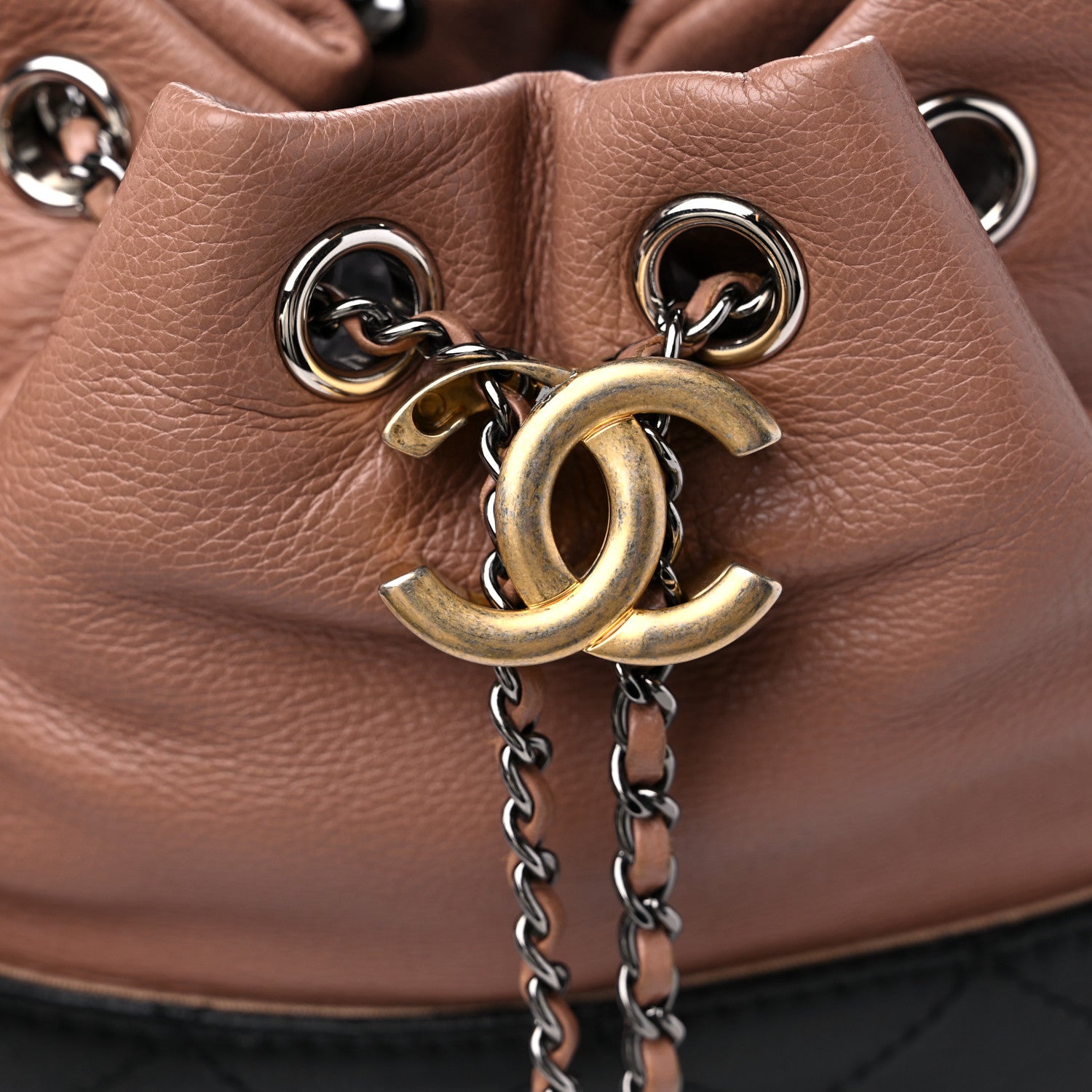 Chanel Calfskin Quilted Small Gabrielle Bucket Beige Black 10 of 10