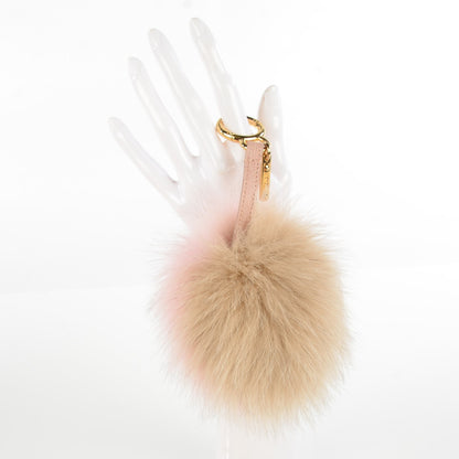 Fendi Fox Fur Vitello Elite Bi-Color Pom Pom Bag Charm Rosa Cammello Cipria 2 of 7
