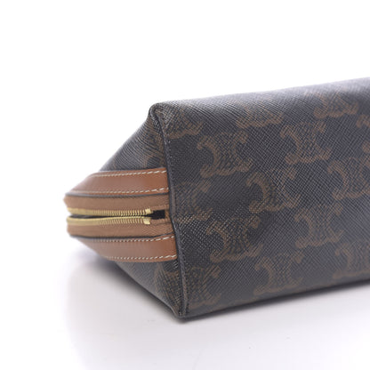 Celine Lambskin Triomphe Canvas Embroidered Logo Clutch With Chain Tan 8 of 10