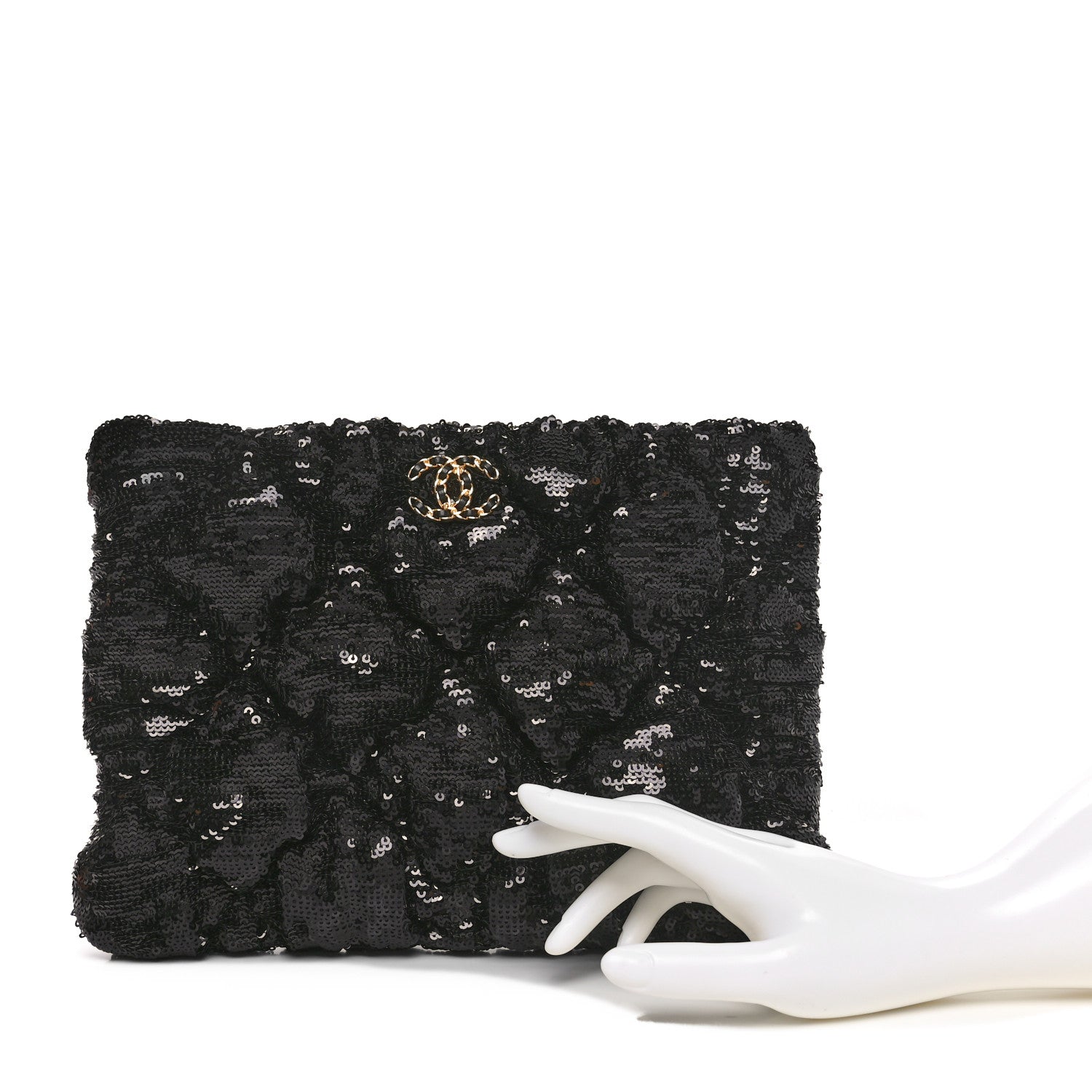 Chanel Sequins Quilted Large Chanel 19 Pouch Black 2 of 11