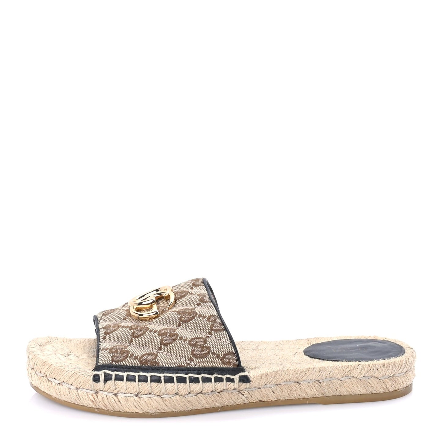 Monogram Matelasse GG Marmont Espadrille 20mm Slide Sandals 38.5  Beige Ebony Black