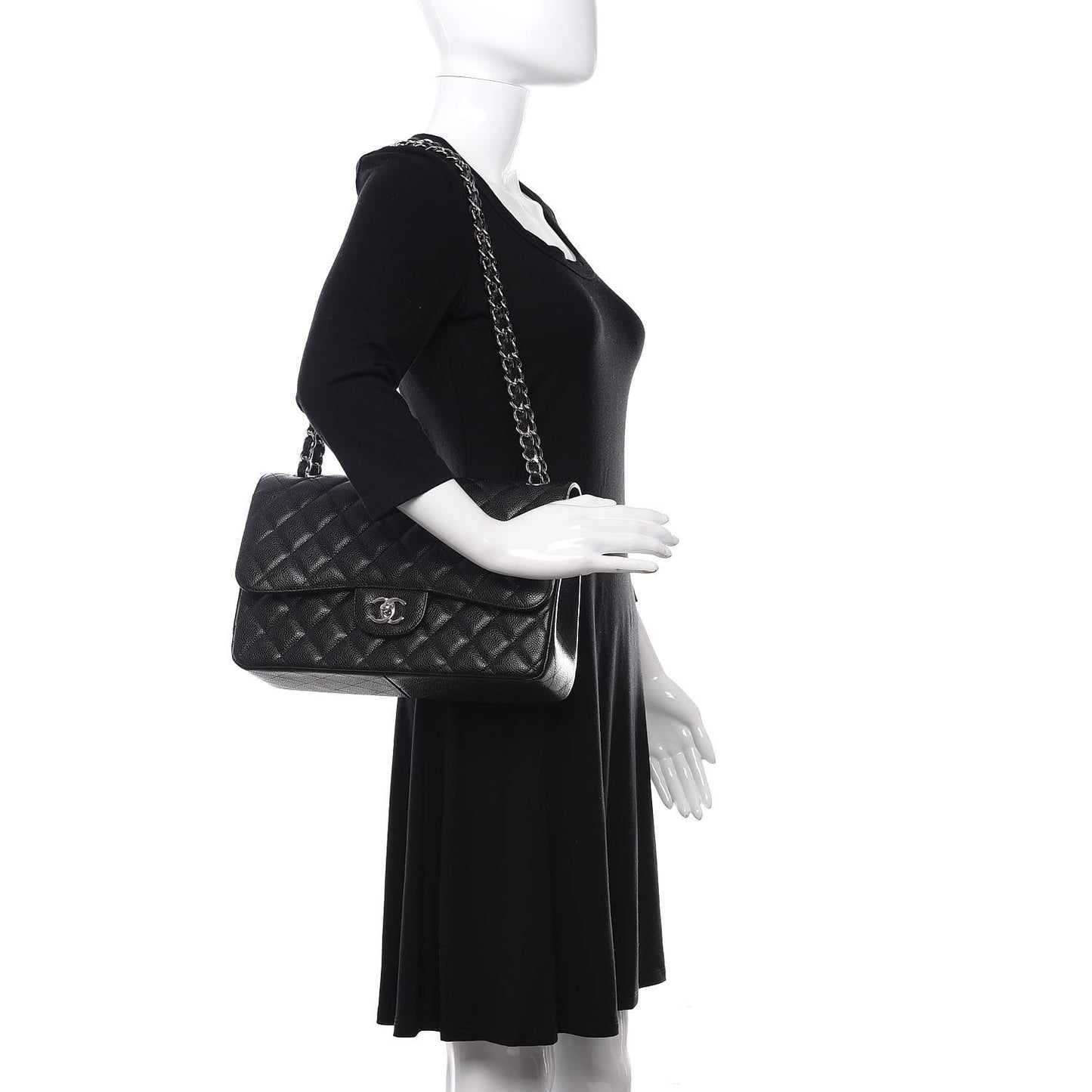 Caviar Quilted Jumbo Double Flap Black