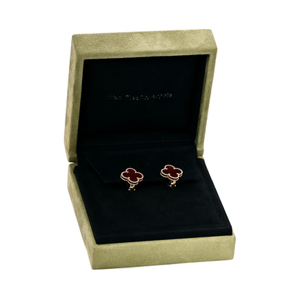 Van Cleef & Arpels 18K Yellow Gold Carnelian Vintage Alhambra Earrings 5 of 5