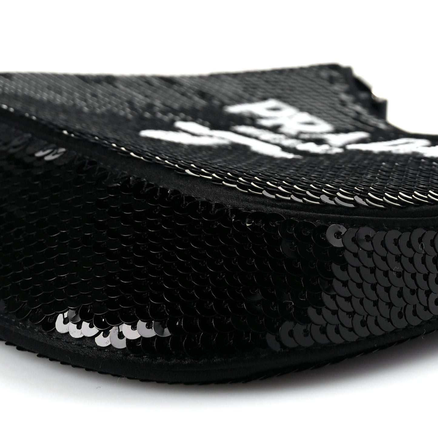 Paillettes Sequin Logo Cleo Adjustable Strap Shoulder Bag Black White