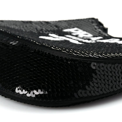Prada Paillettes Sequin Logo Cleo Adjustable Strap Shoulder Bag Black White 8 of 8