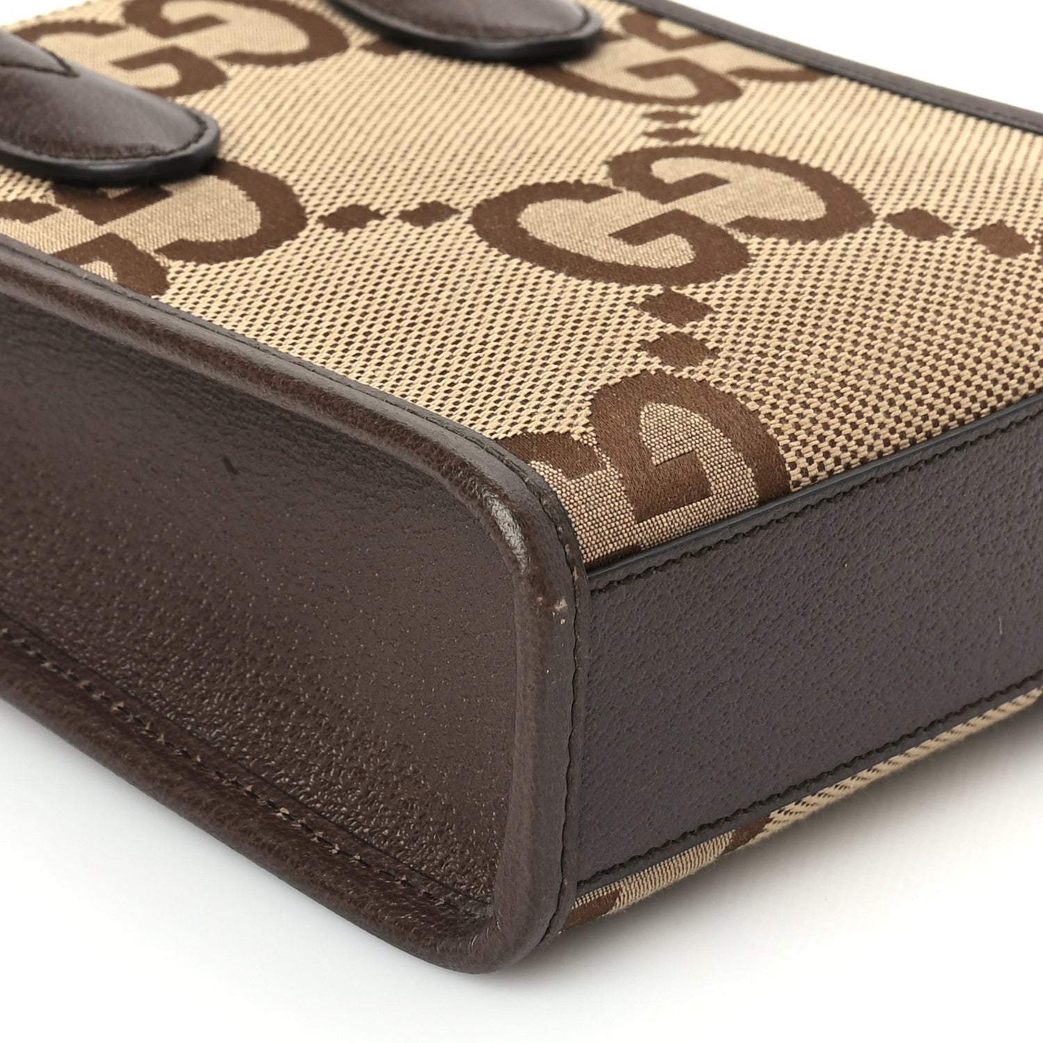 Gucci GUCCI Monogram Jumbo GG Textured Dollar Calfskin Web Mini Vertical Tote Camel Ebony New Acero 7 of 8
