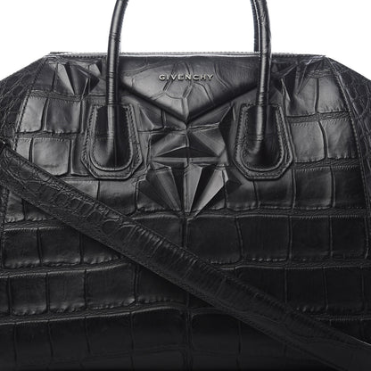 Givenchy Calfskin Crocodile Embossed 3D Stud Medium Antigona Black 8 of 11