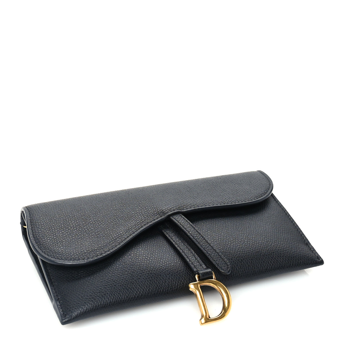 Christian Dior Grained Calfskin Saddle Chain Wallet Pouch  Black 3 of 8