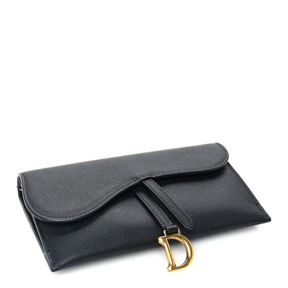Christian Dior Grained Calfskin Saddle Chain Wallet Pouch  Black 3 of 8