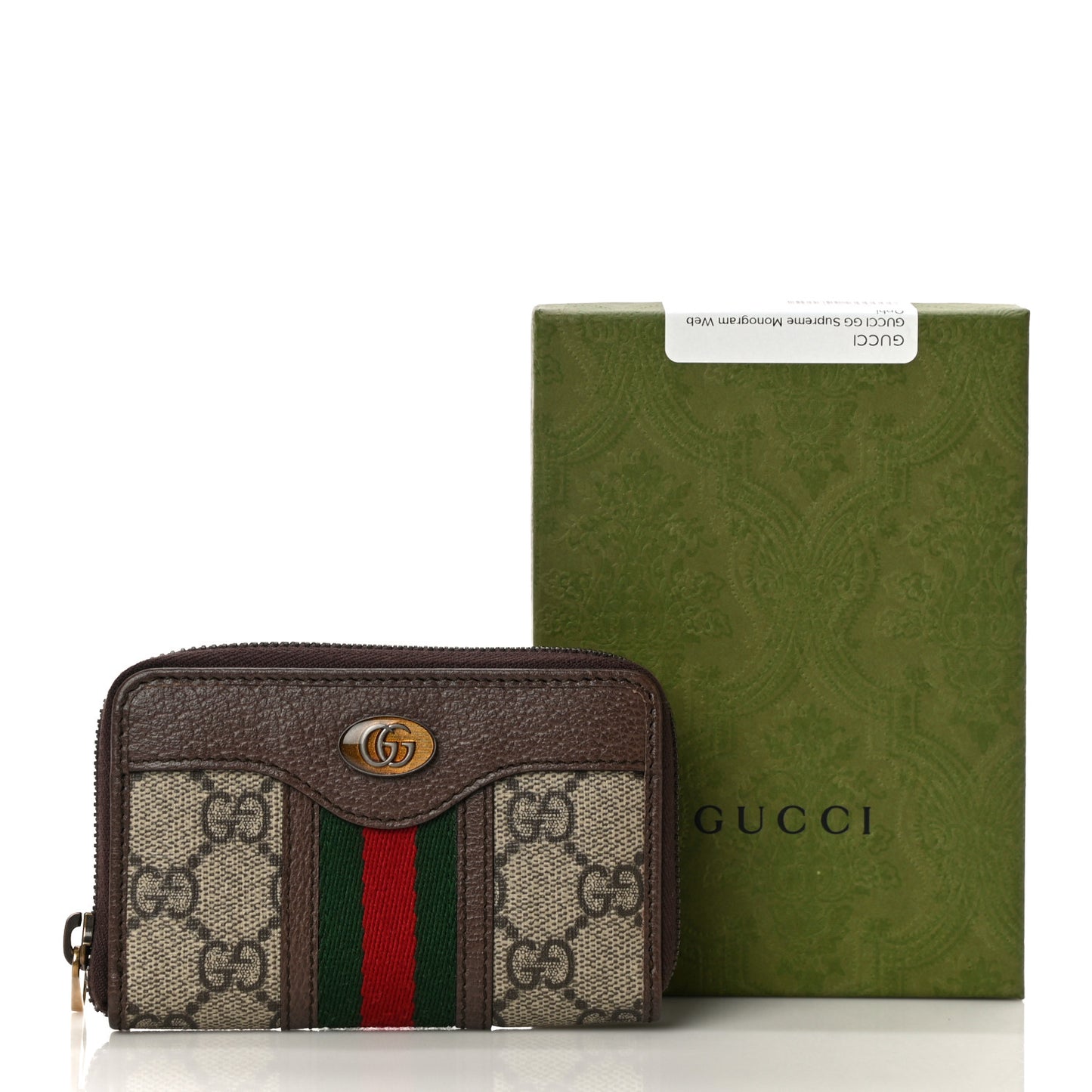 GG Supreme Web Ophidia Zip Around Card Case Brown