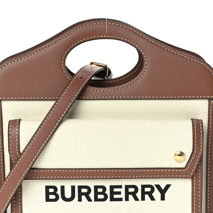 Burberry Canvas Smooth Calfskin Two Tone Mini Pocket Bag Natural Malt Brown 6 of 8