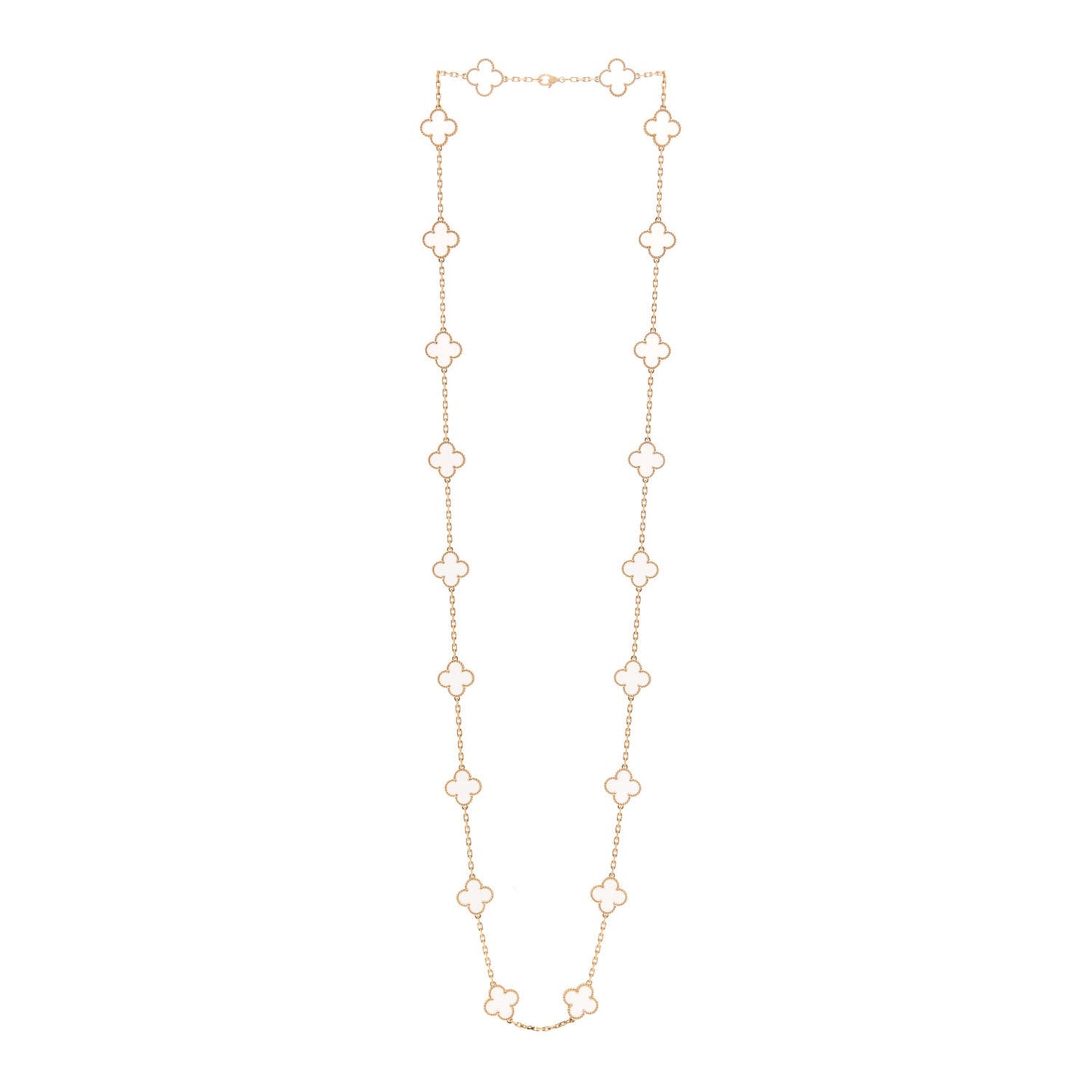 18K Yellow Gold Rock Crystal 20 Motifs Vintage Alhambra Necklace