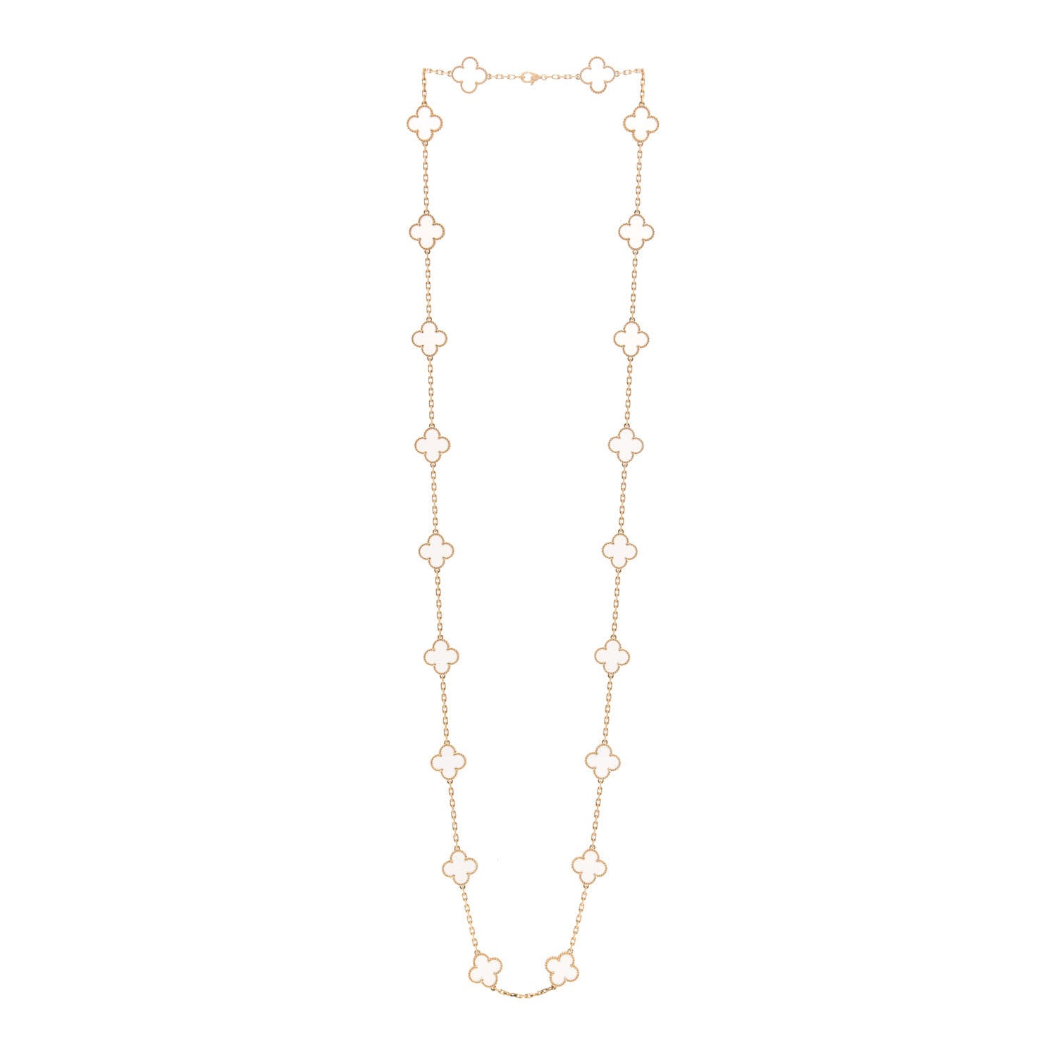 Van Cleef & Arpels 18K Yellow Gold Rock Crystal 20 Motifs Vintage Alhambra Necklace 3 of 7