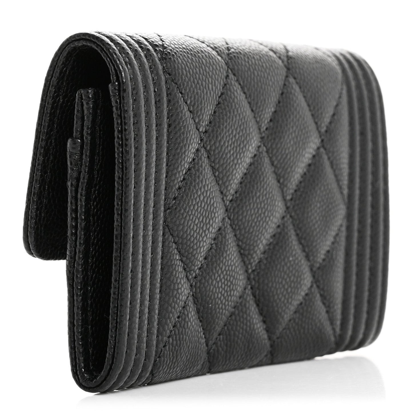 Caviar Quilted Boy Flap Card Holder Black