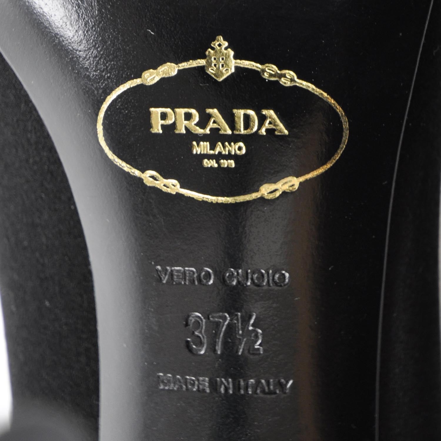 Prada Satin Flower Heel Pumps 37.5 Black 6 of 7