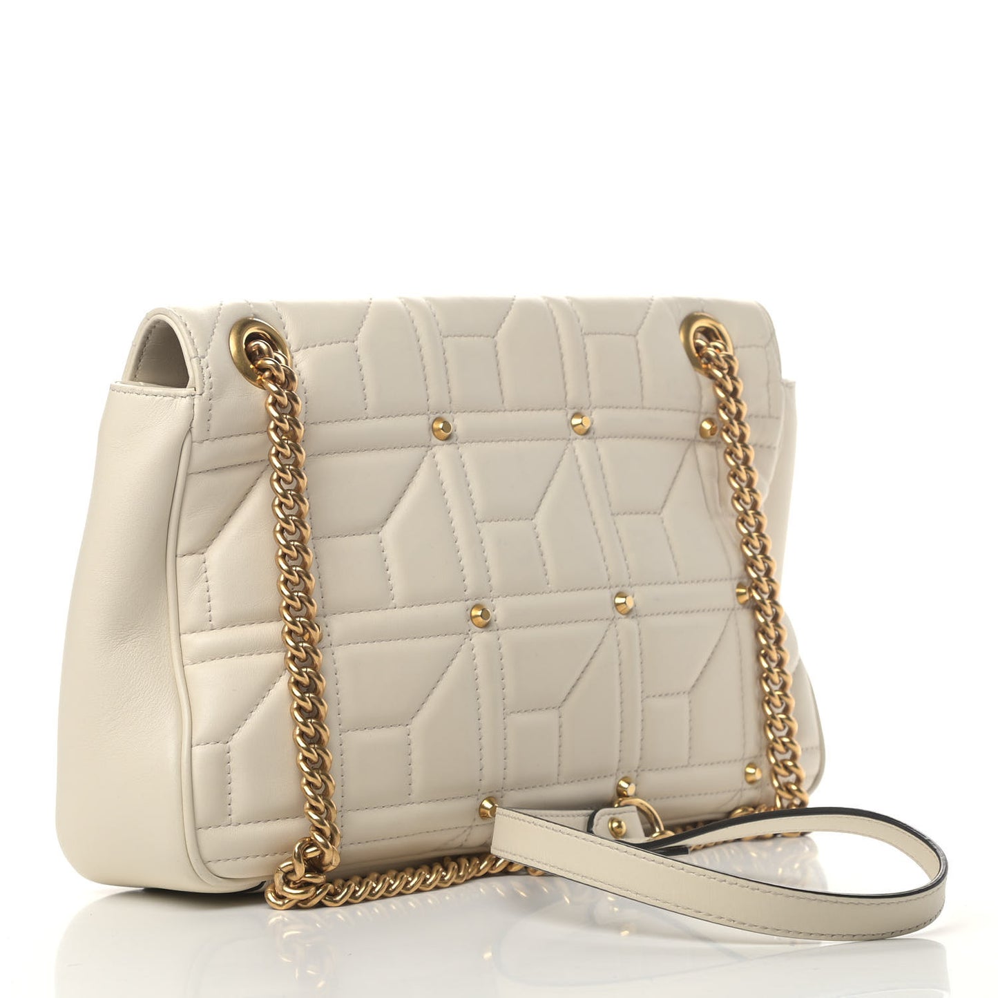 Calfskin Matelasse Studded Medium GG Marmont Shoulder Bag White