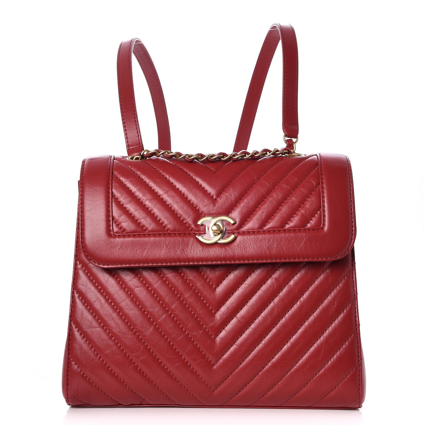 Aged Calfskin Quilted Backpack Red