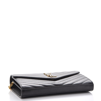 Saint Laurent Grain De Poudre Matelasse Chevron Monogram Chain Wallet Black 4 of 7
