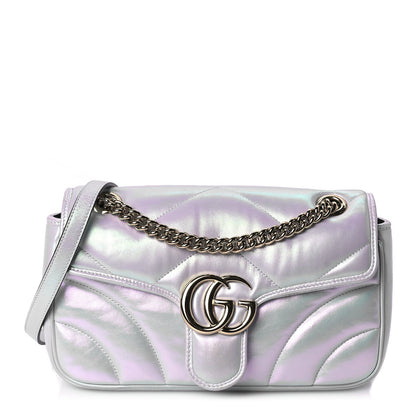 Gucci Iridescent Nappa Chevron Matelasse Small GG Marmont Shoulder Bag Snow Light Blue 1 of 9