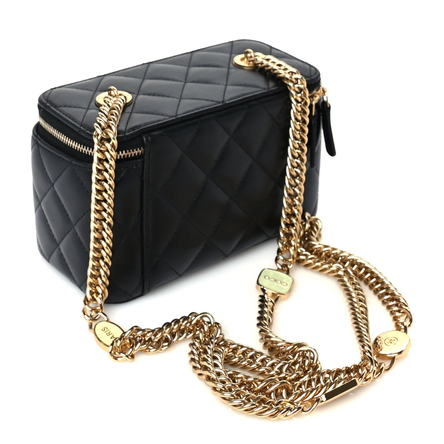 Chanel Lambskin Enamel Quilted Logo Small Vanity Case With Chain  Black 2 of 9