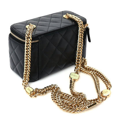 Chanel Lambskin Enamel Quilted Logo Small Vanity Case With Chain  Black 2 of 9