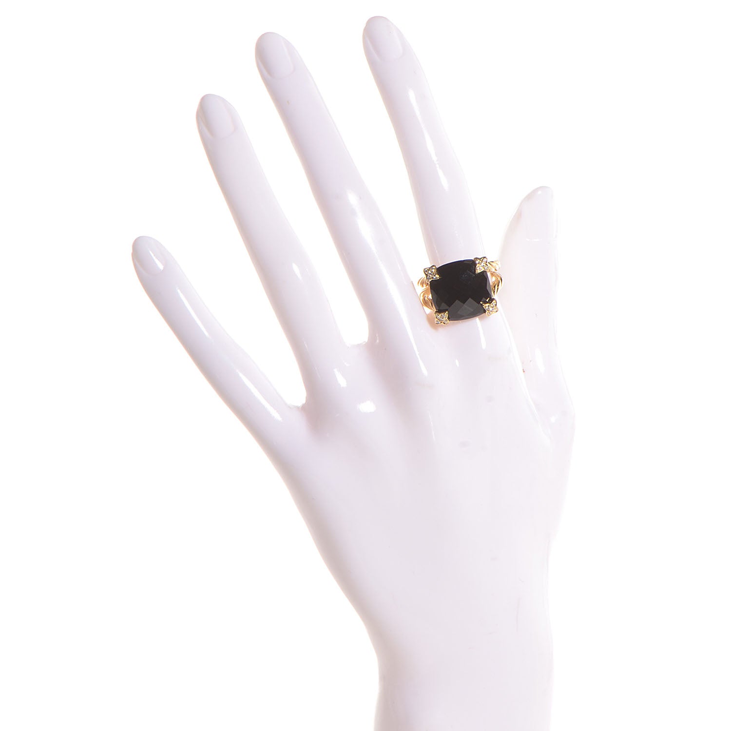 David Yurman 18k Yellow Gold Black Onyx Pave Diamond 15mm Cushion On Point Ring 7 2 of 6