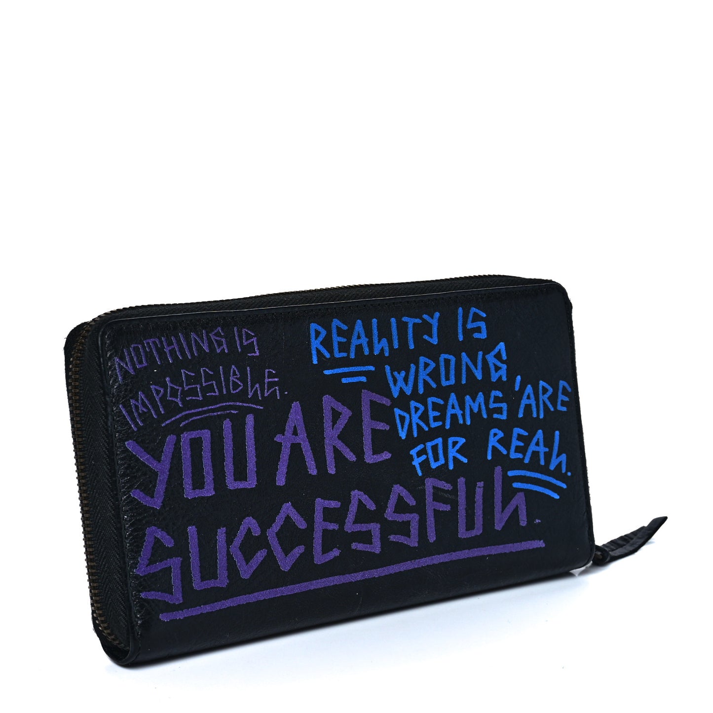 Agneau Arena Graffiti All Over Classic Hardware Continental Zip Around Wallet Black Bleu Violet