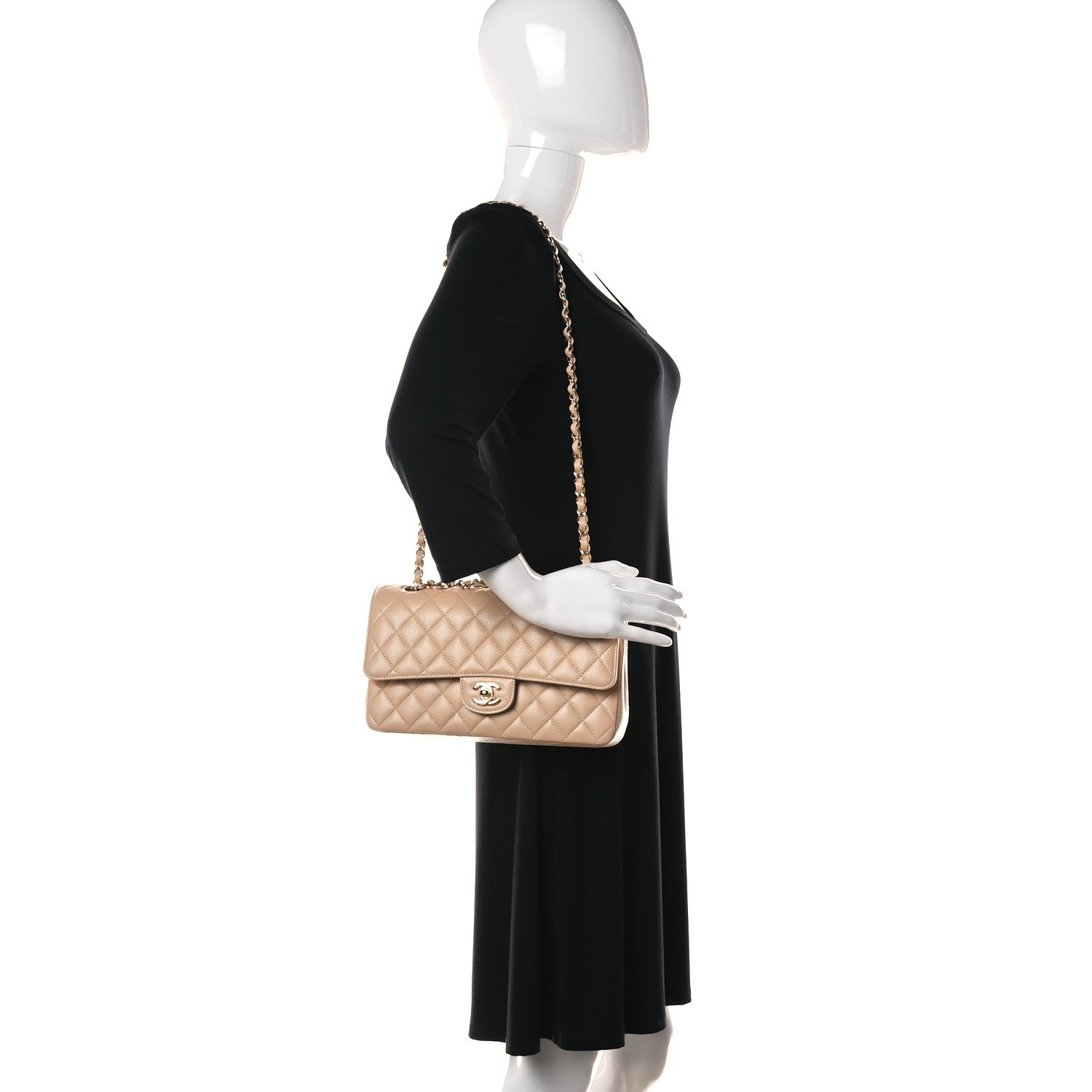 Chanel Caviar Quilted Medium Double Flap Beige 2 of 10