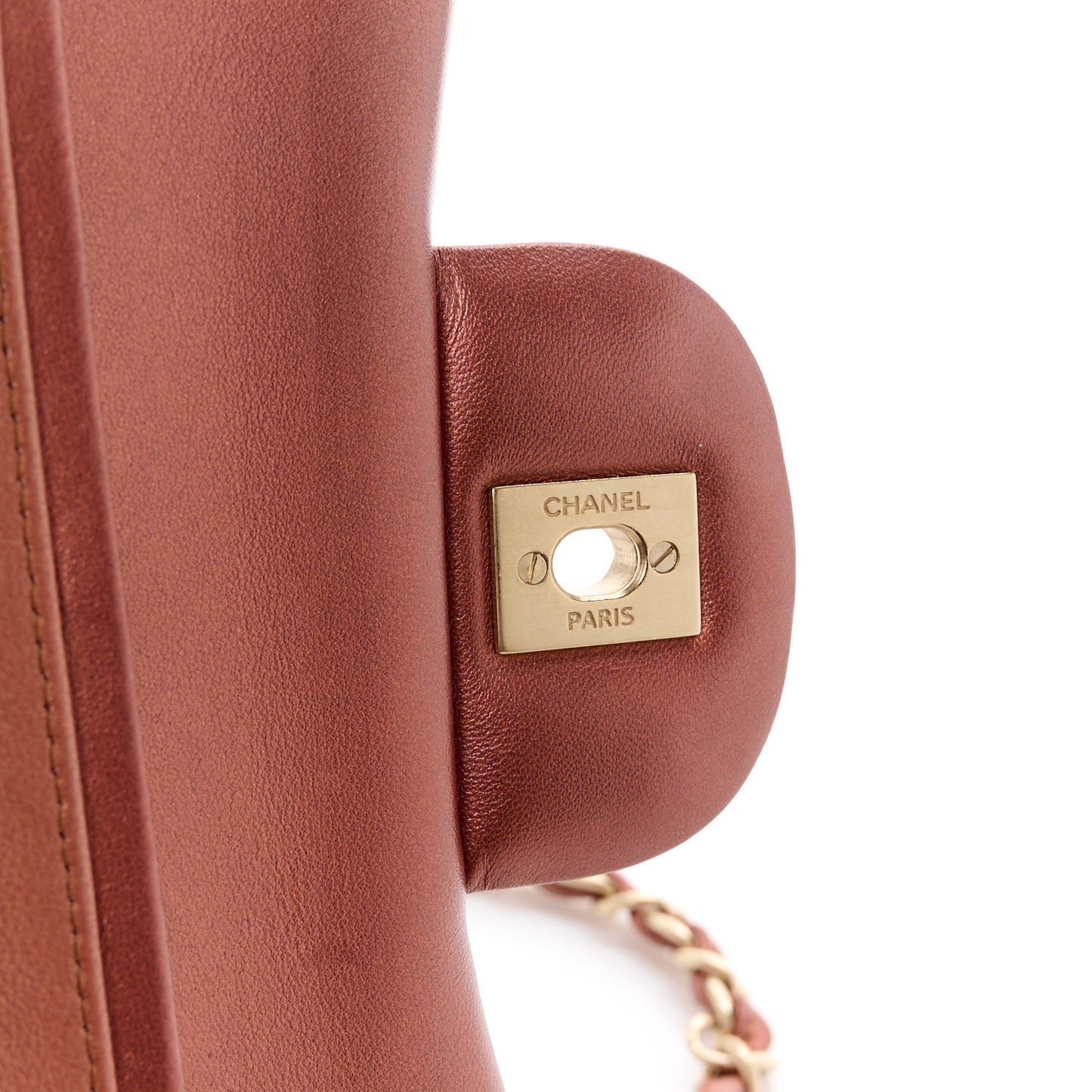 Metallic Lambskin Quilted Jumbo Double Flap Copper