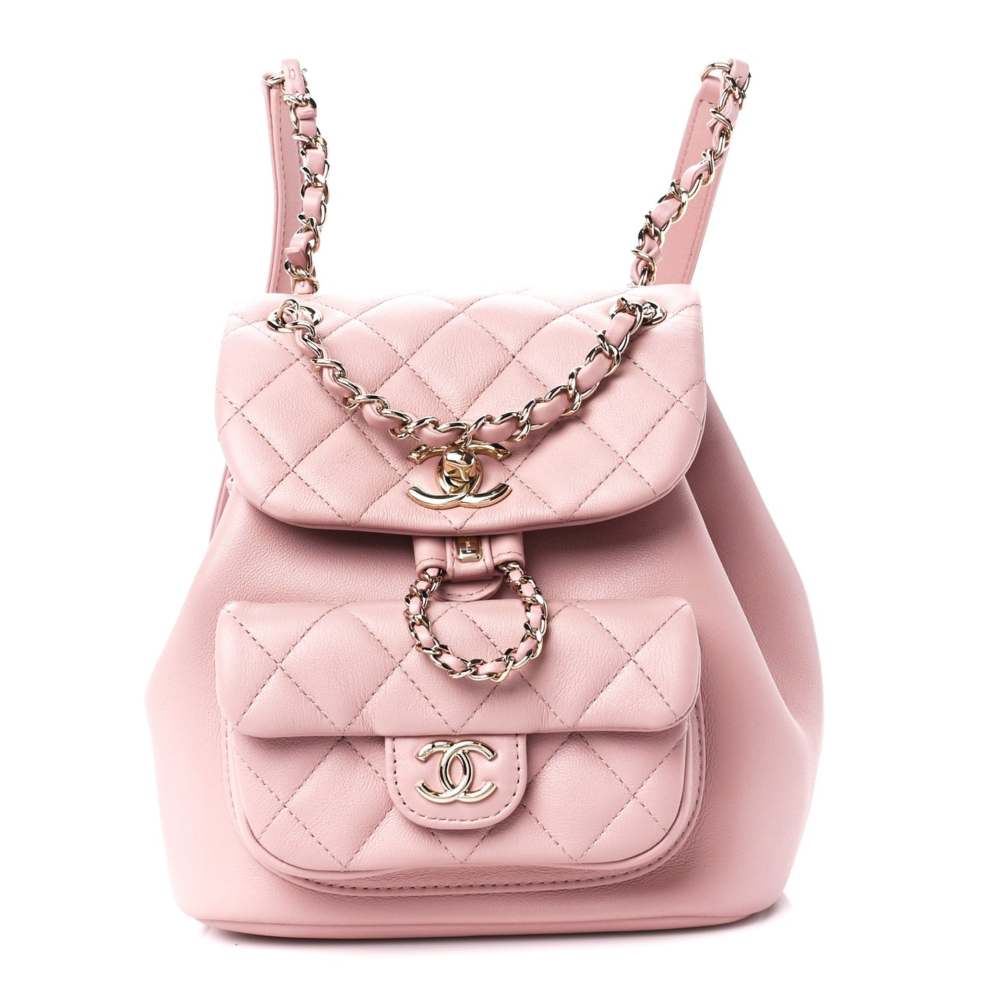 Lambskin Quilted Small Duma Drawstring Backpack Light Pink