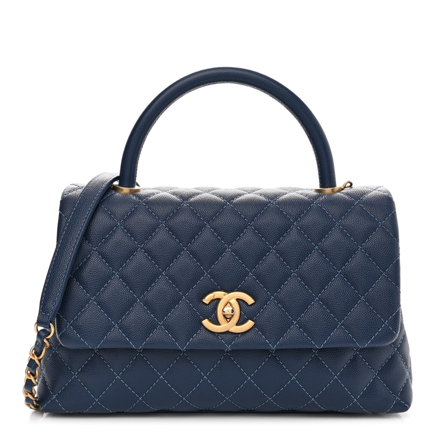 Caviar Quilted Small Coco Handle Flap Dark Blue